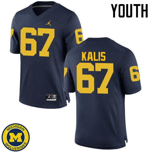 Youth University of Michigan #67 Kyle Kalis Navy Official Game Jersey